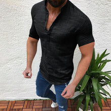 Laden Sie das Bild in den Galerie-Viewer, Lockeres Einfarbiges Herren-Leinenhemd Mit Knöpfen