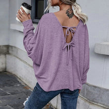Laden Sie das Bild in den Galerie-Viewer, Einfarbiges Lockeres Geschnürtes T-Shirt für Damen