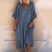 Laden Sie das Bild in den Galerie-Viewer, Einfarbiges Kleid Mit Rüschenärmeln