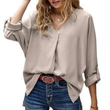 Laden Sie das Bild in den Galerie-Viewer, Herbst-Chiffon-Bluse mit V-Ausschnitt