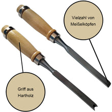 Laden Sie das Bild in den Galerie-Viewer, Flachschaufel Holzmeißel Set (12 Stück )