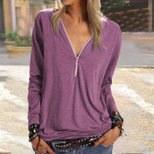 Laden Sie das Bild in den Galerie-Viewer, Solides Langarm-T-Shirt mit Reißverschluss