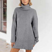 Laden Sie das Bild in den Galerie-Viewer, Damen Langärmliges Lockeres Pulloverkleid mit Rollkragen