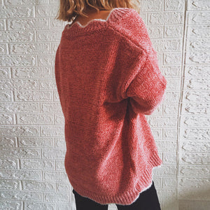 Langärmeliger Lässiger Pullover mit V-Ausschnitt