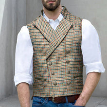 Laden Sie das Bild in den Galerie-Viewer, Karierte, zweireihige, schmale Cargoweste mit Anzugkragen