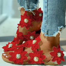 Laden Sie das Bild in den Galerie-Viewer, Lässige Damensandalen mit Chiffonblume und Perlen