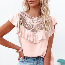 Laden Sie das Bild in den Galerie-Viewer, Damen Sommer kurzärmeliges T-Shirt mit Strickspitze