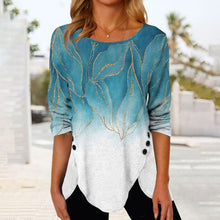 Laden Sie das Bild in den Galerie-Viewer, Bedrucktes T-Shirt mit unregelmäßigem Saum und Rundhalsausschnitt