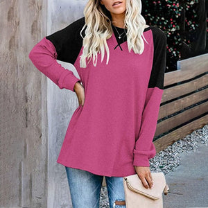 Langarm-T-Shirt mit Rundhalsausschnitt und Farbblock