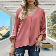 Laden Sie das Bild in den Galerie-Viewer, Herbst-Chiffon-Bluse mit V-Ausschnitt