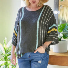 Laden Sie das Bild in den Galerie-Viewer, Strickpullover mit Farbblockstreifen und 3/4-Ärmeln