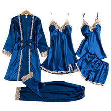 Laden Sie das Bild in den Galerie-Viewer, Sexy Seidenpyjamas 5-teiliges Set
