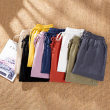 Laden Sie das Bild in den Galerie-Viewer, Damen Freizeithose aus Baumwolle und Leinen mit elastischer Taille