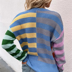 Gestreifter Lockerer Strickpullover mit Rundhalsausschnitt