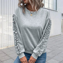 Laden Sie das Bild in den Galerie-Viewer, Einfarbiges Langärmliges T-Shirt mit Rundhalsausschnitt