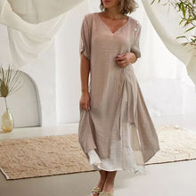 Laden Sie das Bild in den Galerie-Viewer, Asymmetrisches Kleid mit kurzen Ärmeln und V-Ausschnitt