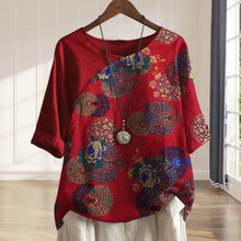 Laden Sie das Bild in den Galerie-Viewer, Kurzärmliges Bedrucktes T-Shirt mit Blumendruck für Damen