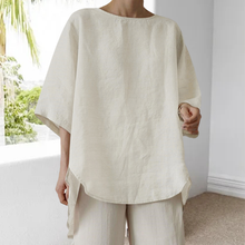 Laden Sie das Bild in den Galerie-Viewer, Einfarbiges Lässiges Lockeres Damenhemd mit Rundhalsausschnitt