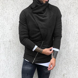Lässige Fleece-Kapuzenjacke mit diagonalem Reißverschluss