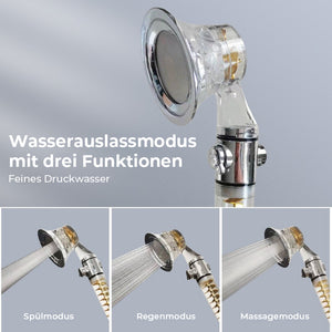 Turbogeladener Duschkopf mit drei Geschwindigkeiten
