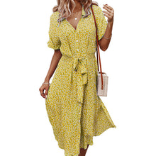 Laden Sie das Bild in den Galerie-Viewer, Lässiges Kurzärmliges Kleid mit Blumenmuster