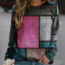 Laden Sie das Bild in den Galerie-Viewer, Damen Herbst/Winter Denim Farbblock Rundhals Langarm Pullover