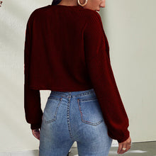 Laden Sie das Bild in den Galerie-Viewer, Einfarbiges Sexy Strick-T-Shirt mit V-Ausschnitt