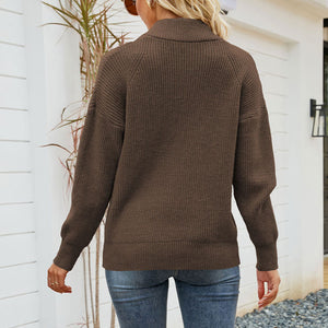 Gestrickter Langärmliger Pullover mit Reißverschluss