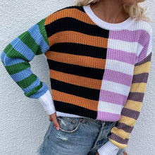 Laden Sie das Bild in den Galerie-Viewer, Gestreifter Lockerer Strickpullover mit Rundhalsausschnitt