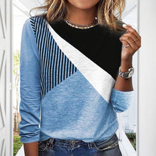 Laden Sie das Bild in den Galerie-Viewer, Lässiges Gestreiftes T-Shirt mit Farbblock für Damen