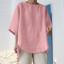 Laden Sie das Bild in den Galerie-Viewer, Einfarbiges Lässiges Lockeres Damenhemd mit Rundhalsausschnitt