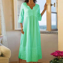 Laden Sie das Bild in den Galerie-Viewer, Einfarbiges Spitzenkleid aus Baumwolle und Leinen
