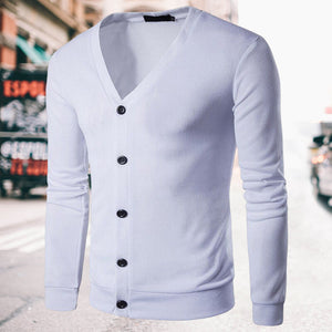 Einfarbige Strickjacke mit V-Ausschnitt