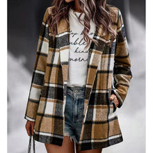 Laden Sie das Bild in den Galerie-Viewer, Karierte Wolljacke mit langen Ärmeln und Taschen