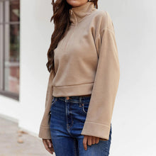 Laden Sie das Bild in den Galerie-Viewer, Langärmliges Lockeres T-Shirt mit Reißverschluss