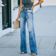 Laden Sie das Bild in den Galerie-Viewer, Damen Gerade zerrissene Jeans