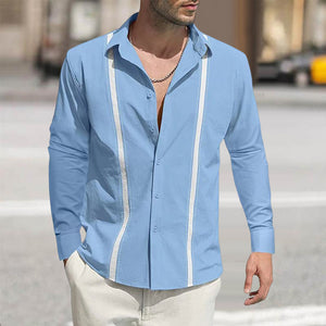 Langärmliges Cardigan-Hemd mit Revers und Farbblock für Herren