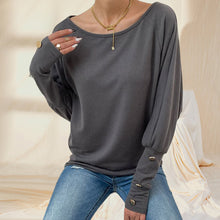 Laden Sie das Bild in den Galerie-Viewer, Langärmeliges Einfarbiges T-Shirt mit Rundhalsausschnitt