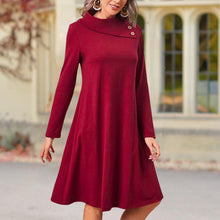 Laden Sie das Bild in den Galerie-Viewer, Elegantes Einfarbiges Kleid mit Knöpfen