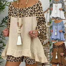 Laden Sie das Bild in den Galerie-Viewer, Damen T-Shirt-Set Mit Leopardenmuster