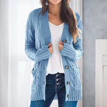 Laden Sie das Bild in den Galerie-Viewer, Lässige Langärmlige Strickjacke mit V-Ausschnitt
