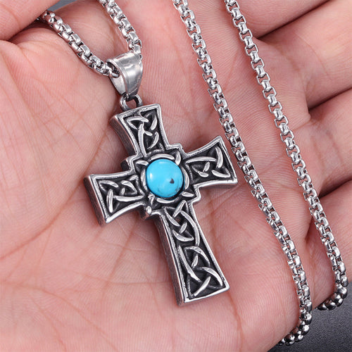 Keltisches Kreuz Halskette mit Türkis für Männer