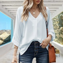 Laden Sie das Bild in den Galerie-Viewer, Herbst-Chiffon-Bluse mit V-Ausschnitt