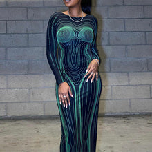 Laden Sie das Bild in den Galerie-Viewer, Bedrucktes Schmales Kleid mit Rundhalsausschnitt