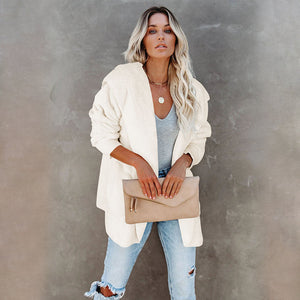 Langärmlige Lässige Einfarbige Strickjacke mit Kapuze