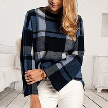 Laden Sie das Bild in den Galerie-Viewer, Kariertes Sweatshirt mit Rundhalsausschnitt und Farbblockmuster