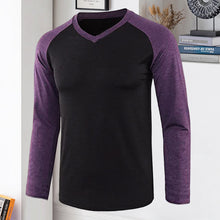 Laden Sie das Bild in den Galerie-Viewer, Langärmliges Fitness-T-Shirt mit V-Ausschnitt und Farbkontrast