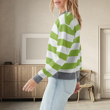 Laden Sie das Bild in den Galerie-Viewer, Gestreiftes Langarm-Sweatshirt mit Rundhalsausschnitt
