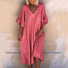 Laden Sie das Bild in den Galerie-Viewer, Einfarbiges Kleid Mit Rüschenärmeln