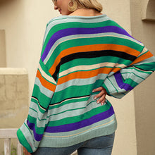 Laden Sie das Bild in den Galerie-Viewer, Bunt gestreifter lockerer Strickpullover für Damen